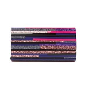 Sondra Roberts Lucite Glitter Combo Hardshell Chain Crossbody Clutch
